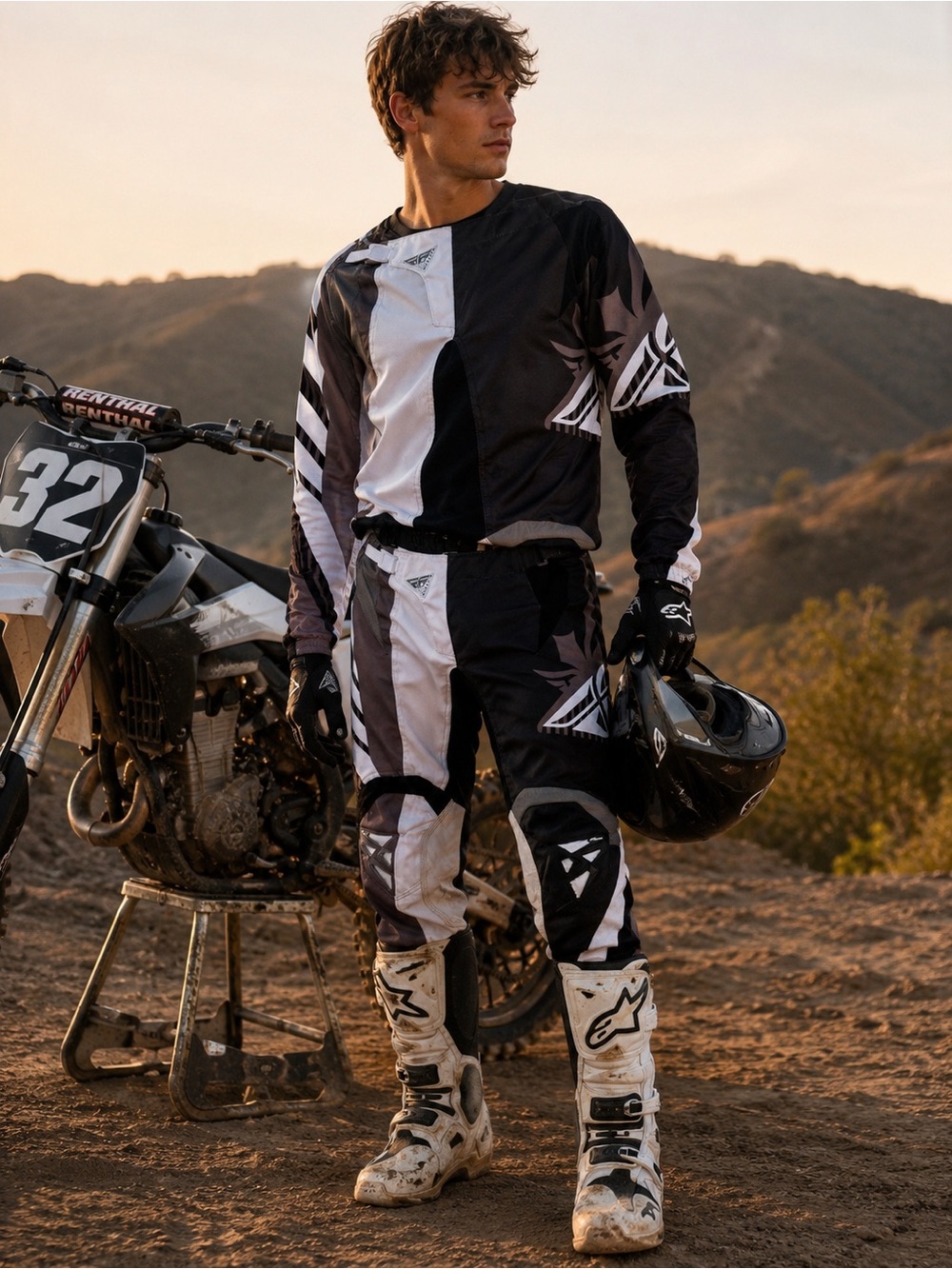 Fly Racing Kinetic Division Motocross Pants Size 32 Black White MX ATV